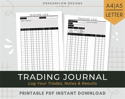 Trading Journal Printable Template Trader's Logbook PDF Download Trade ...