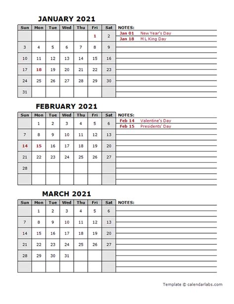 2021 Quarterly Calendar | Printable March