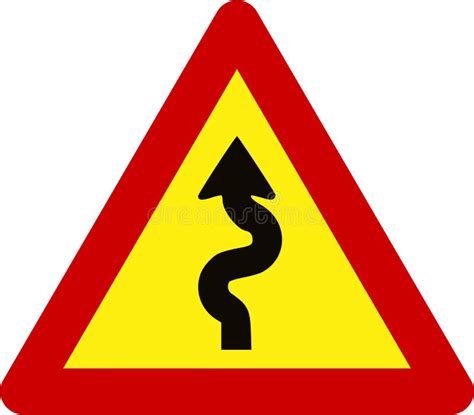 Warning Sign with Winding Road Stock Illustration - Illustration of ...