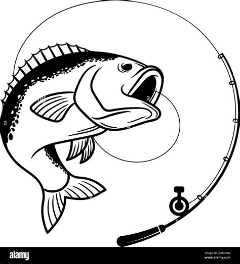 Bass fishing line art illustration icon design template vector Stock ...