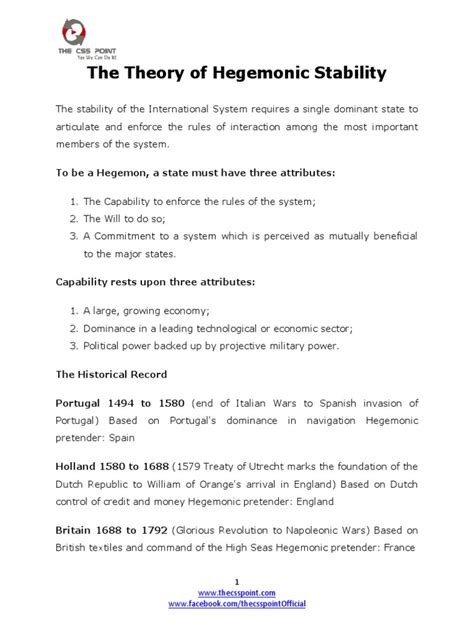 The Theory of Hegemonic Stability - Central Idea | Hegemony | United ...