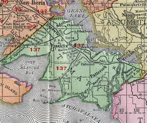 St. Mary Parish, Louisiana, 1911, Map, Rand McNally, Franklin, Morgan ...