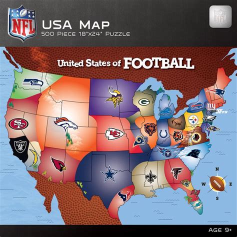 NFL USA Map, 500 Pieces, MasterPieces | Puzzle Warehouse in 2022 | Nfl ...