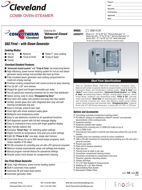 CLEVELAND COMBI OVEN-STEAMER OGB-10.20 SPECIFICATION SHEET Pdf Download ...