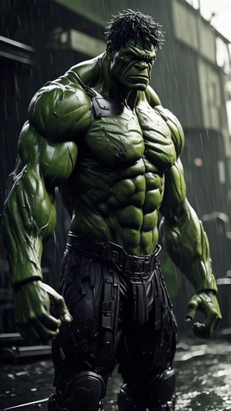 the incredible hulk is standing in the rain