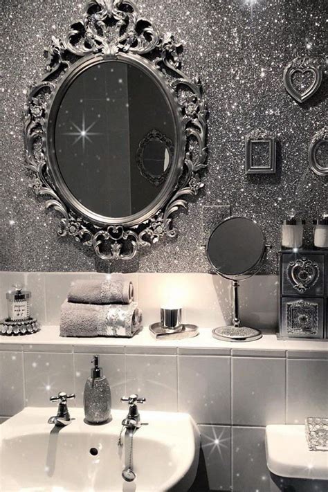 bathroom design in white and silver #glitter #wall #paint #home #decor ...