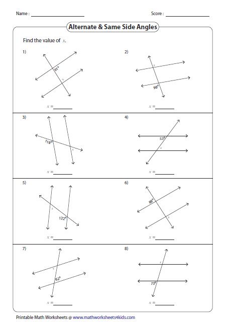 Angles In Transversal Worksheets