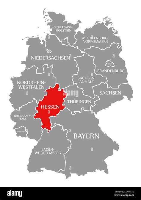 Hesse red highlighted in map of Germany Stock Photo - Alamy