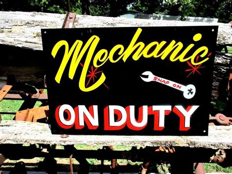 Vintage Custom Hand Painted MECHANIC ON DUTY Metal SIGN Auto Car Shop ...