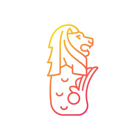 Merlion statue gradient linear vector icon. Half fish and half lion ...