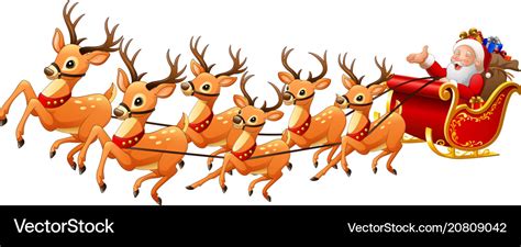 Santa claus rides reindeer sleigh on christmas Vector Image