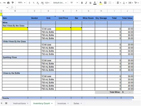 Bar Inventory Template Google Sheets