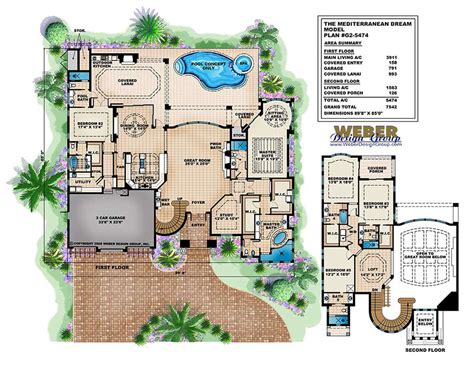 Mediterranean House Plans: Luxury Mediterranean Style Home Floor Plans