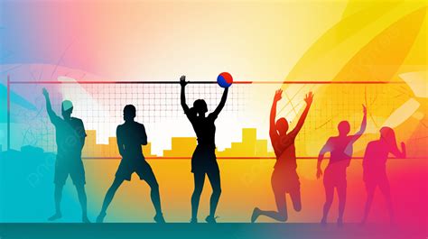 Volleyball Game Sport Flat Background Illustration, Silhouette, Color ...