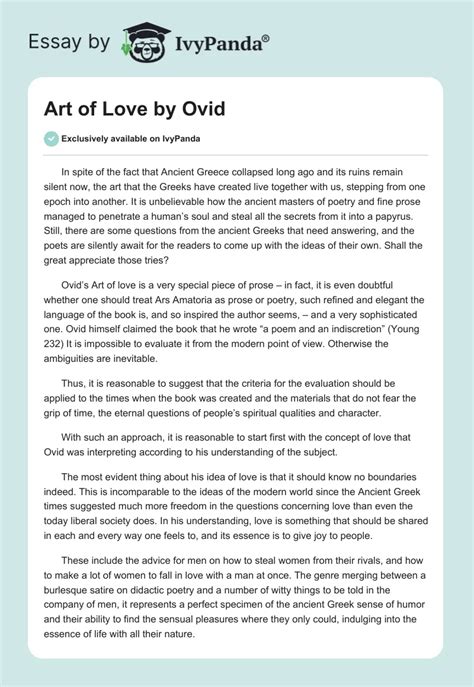 Art of Love by Ovid - 1323 Words | Assessment Example