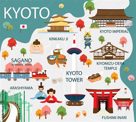 Map Of Kyoto Attractions Vector And Illustration. Stock Vector | Adobe ...