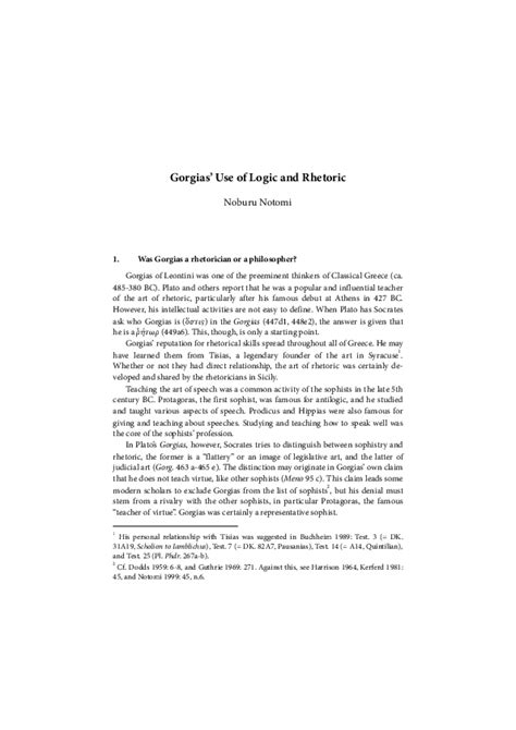 (PDF) Gorgias' Use of Logic and Rhetoric | Noburu Notomi - Academia.edu