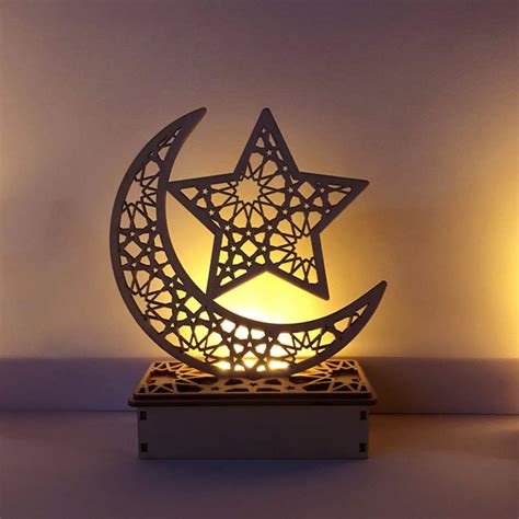 Amazon.com: Mobestech 1PC Ramadan Mubarak Eid Decorations Wooden Moon ...