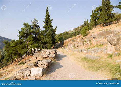 Greece. Delphi. Ancient Ruins Stock Photo - Image of lonely, cloudless ...