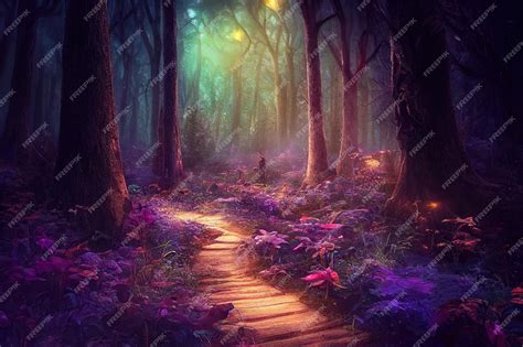 Premium Photo | Fantasy magical path through enchanted forest trees ...