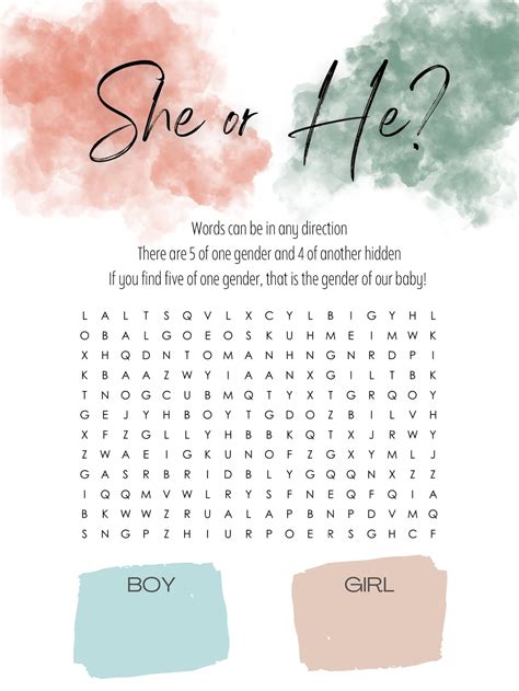 Gender Reveal Word Search Baby Shower Game Digital Download - Etsy