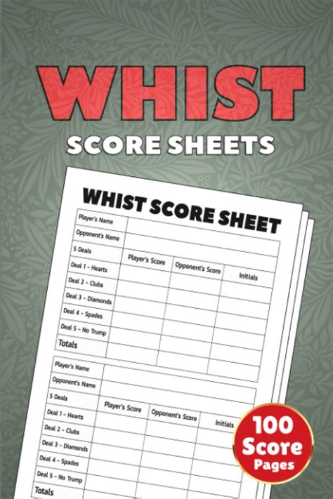 Whist Score Sheets: 100 Whist Card Game Sheets, Whist Score Pads, Small ...