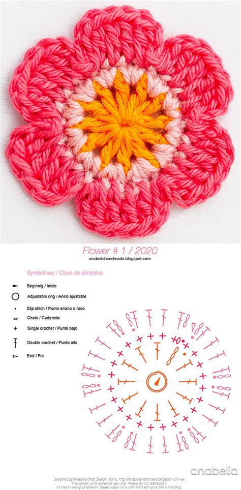 Crochet flower 1_2020 free pattern, Anabelia Craft Design | Crochet ...