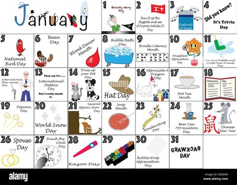 January 2020 calendar illustrated with daily Quirky Holidays and ...