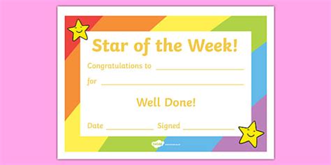 Star of the Week Award Certificate - Star of the week