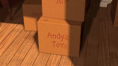 [Toy Story] Inside the moving truck and behind Andy's Toys box, there's ...