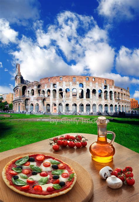 Colosseum IN Rome With Traditional Pizza IN Italy stock photos ...