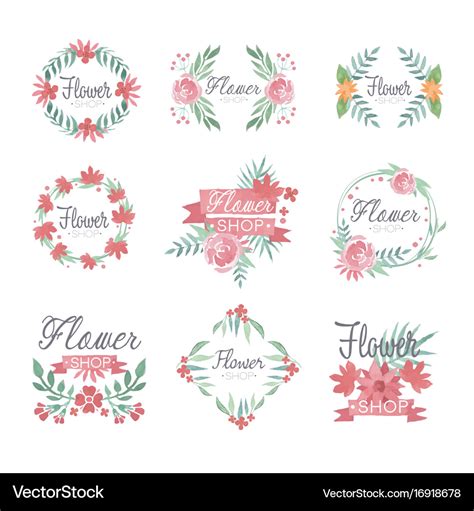 Set of flower shop logo design colorful Royalty Free Vector