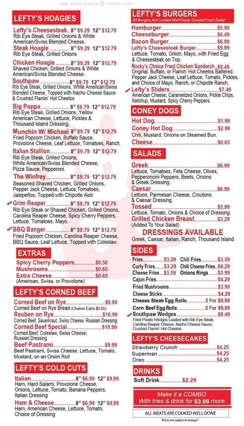 Online Menu of Lefty's Cheesesteak Restaurant, Portage, Michigan, 49002 ...