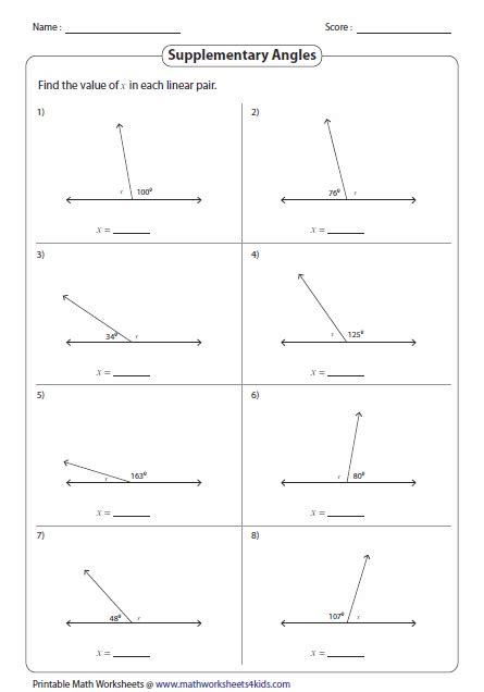 Pairs of Angles Worksheets