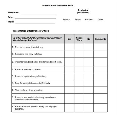 formal presentation evaluation form | Presentation evaluation form ...