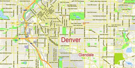 Denver Map PDF Vector City Plan scale 1:57789 editable Street Map