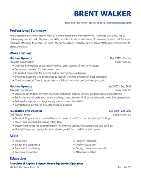 Machine Operator Resume Examples | Production | LiveCareer