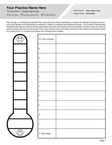 Play Therapy Emotion Thermometer Worksheet PDF