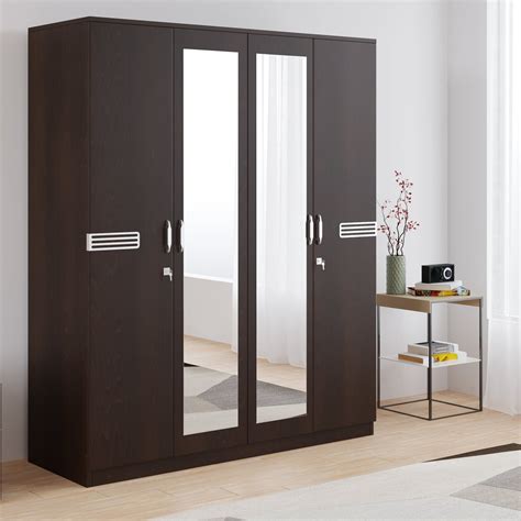 Nilkamal Riva 4 Door Wardrobe with Mirror (New Wenge) - Nilkamal Furniture