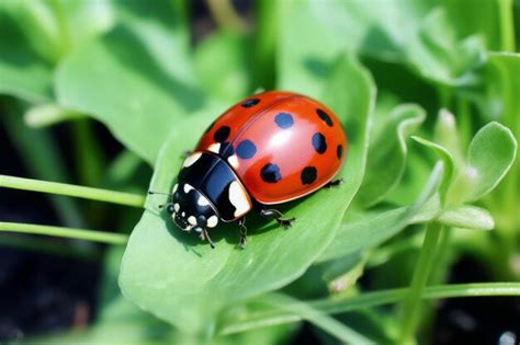 Premium AI Image | Vibrant Encounter A Red Ladybug Perched on Lush ...