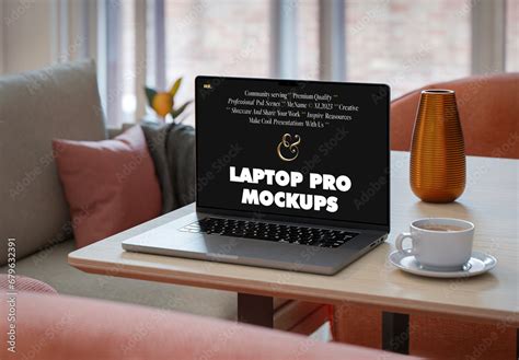 Laptop Pro on Table Mockup Stock Template | Adobe Stock