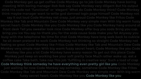 [1920 x 1080] Code Monkey Lyrics : Jonathan Coulton : r/wallpaper