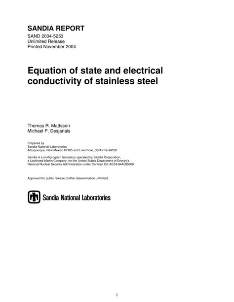 (PDF) Equation of state and electrical conductivity of stainless steel