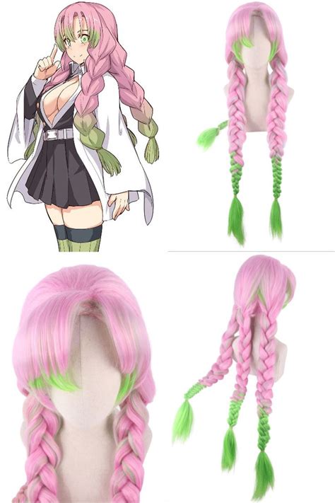 Demon Slayer Kanroji Mitsuri Cosplay Pink Green Gradient Wig-Takerlama ...