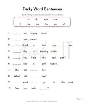 Tricky Words Sentences Worksheet by ThinkIT | TPT