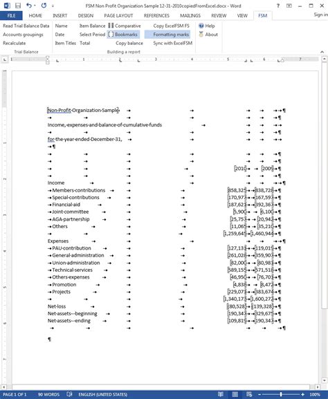 Chart of word formatting marks - updatewhite