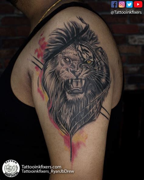 Split Face Lion Tiger Tattoo|TattooInkfixers | by TattooInkFixers | Medium