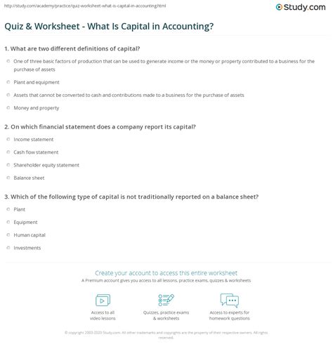 Quiz & Worksheet - What Is Capital in Accounting? | Study.com