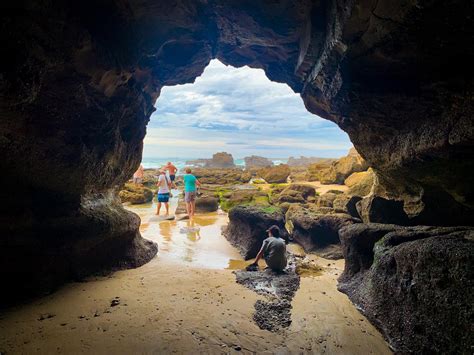 Explore the amazing network of caves lining the shore at Caves Beach ...