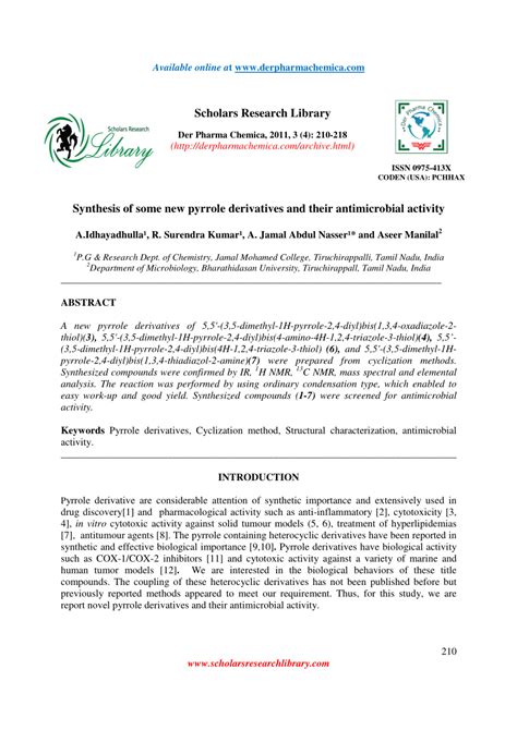 (PDF) Synthesis of some new pyrrole derivatives and their antimicrobial ...